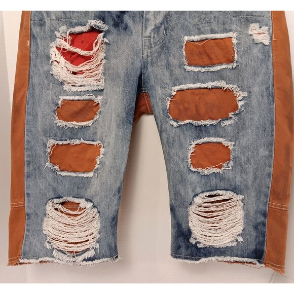 Vtg Y2K Shorts Jorts 36 Denim Acid Wash Loose Skater Grunge HipHop Distressed - Picture 5 of 12